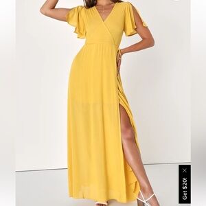 Lulus yellow maxi wrap waist dress XL